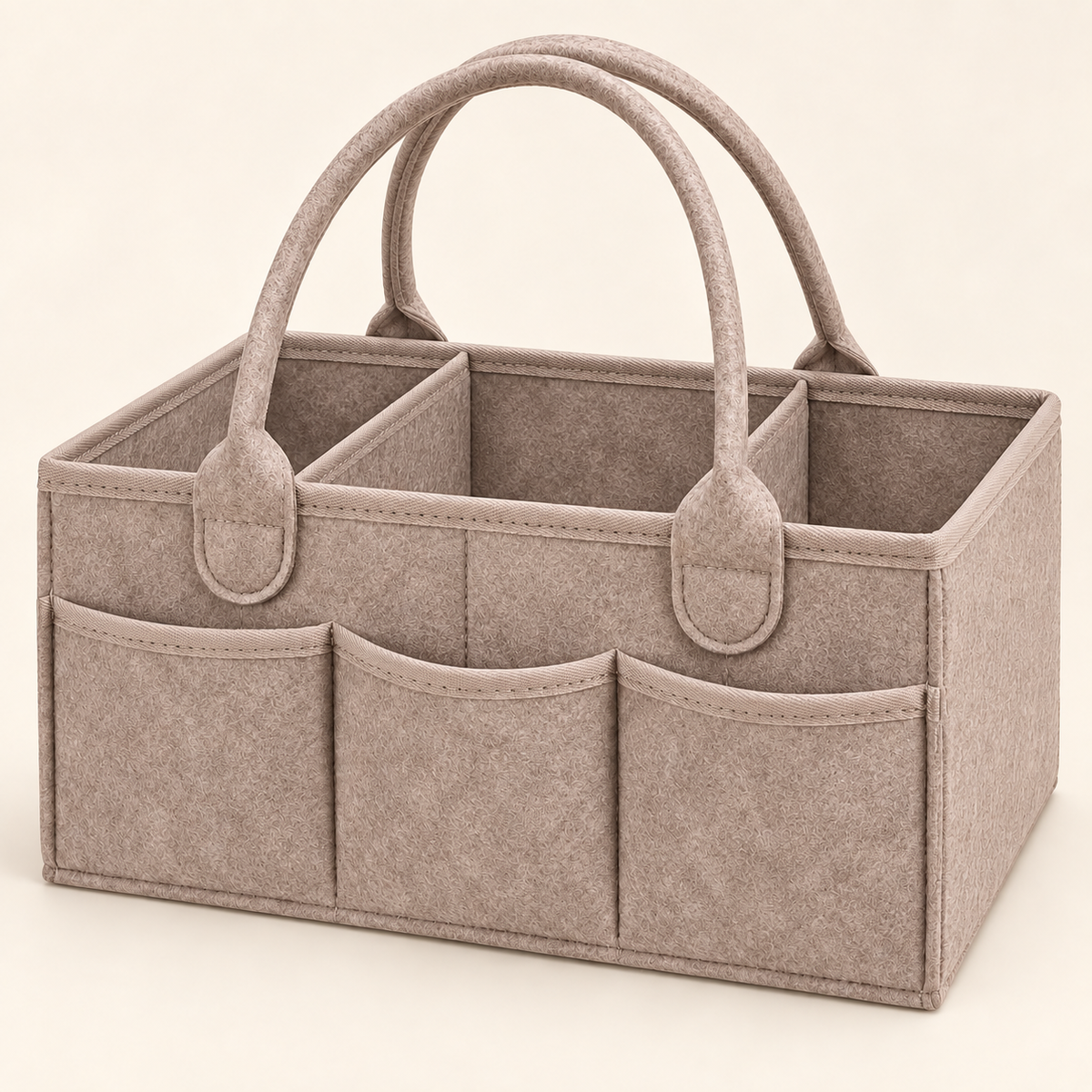 AI colour preview: Light brown felt nursery caddy. Approximate shade; final sample photography pending. Organizer only.
