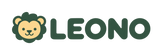 LEONO logo with a friendly lion symbol and rounded green lettering.